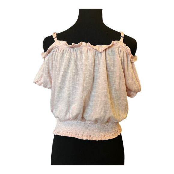 3/$15 Women's BCX Rose Light Pink Off the Shoulder Blouse Medium - Picture 4 of 8
